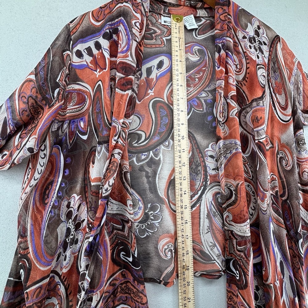 UNITS 100% Silk Sheer Waterfall Paisley Kimono Duster Cardigan Artsy Size L VTG - Picture 8 of 10